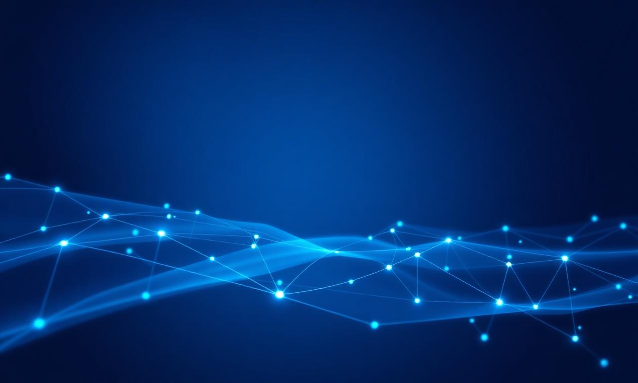 Abstract blue-toned network of connected data points representing AI-driven business strategy